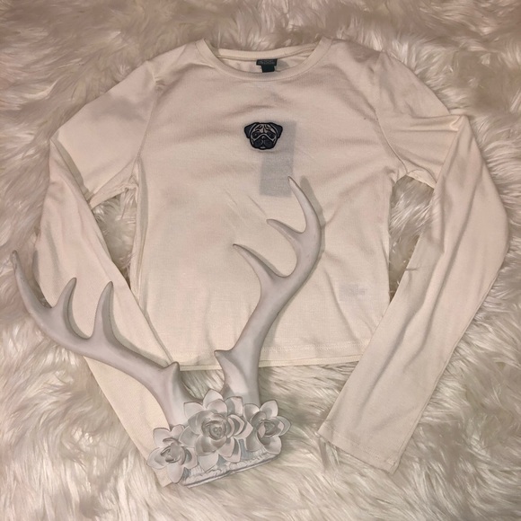Wild Fable Long Sleeve Pug Crop Top Ivory 
 XS - Picture 2 of 15